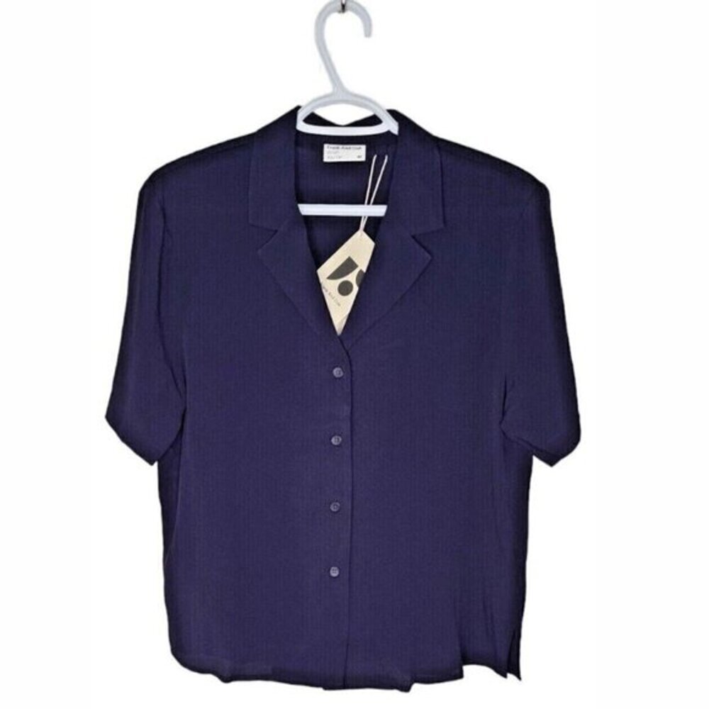Frank And Oak Women's Blouse Size XS Blue Short Sleeve Fluid Camp Collar